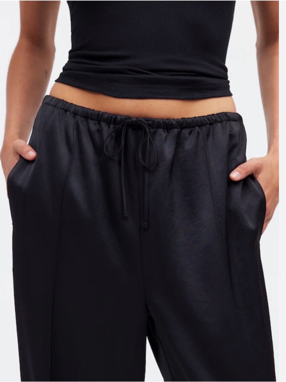 Madewell Black Satin Wide-Leg Pull-On Pants Pintuck - Picture 3 of 4